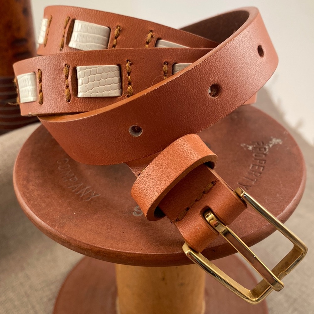 SPRING TIME BELT ¾” natural full grain leather & embossed leather. Brass